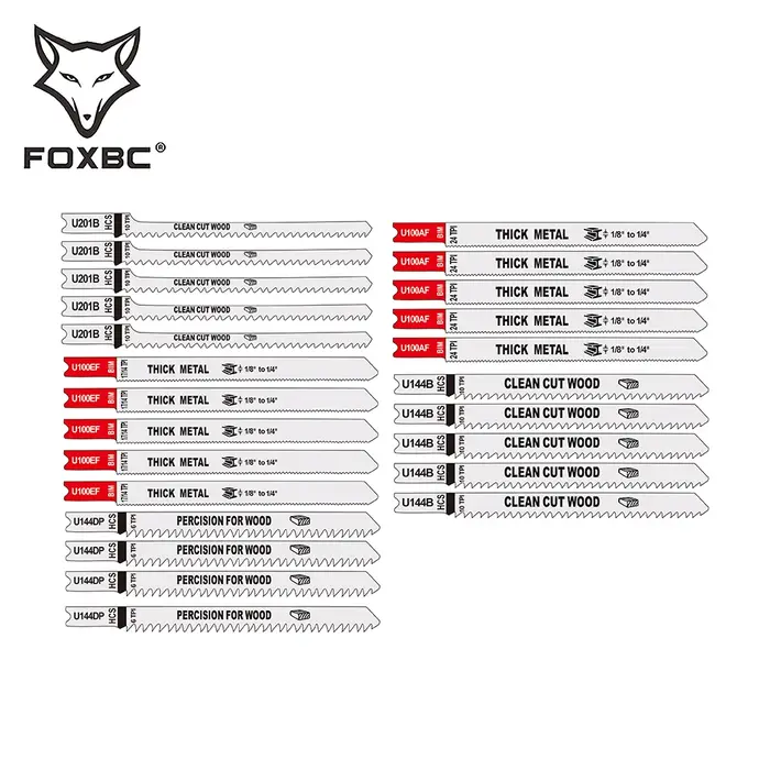 FOXBC – jeu de 24 lames de scie sauteuse à tige en U