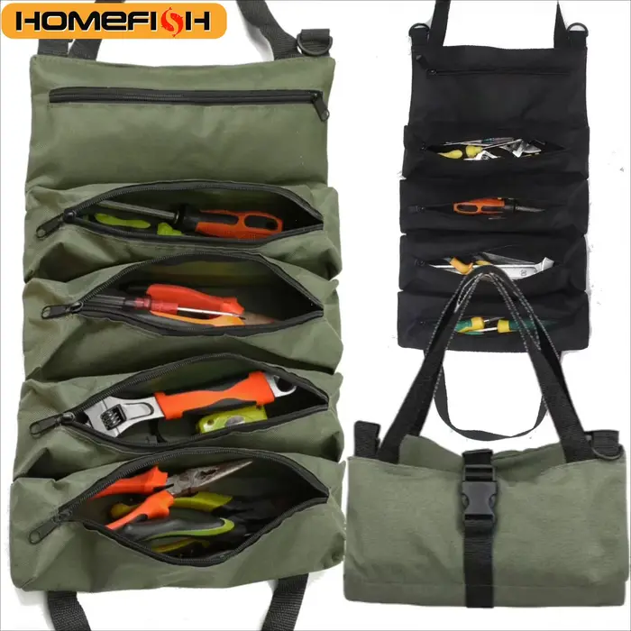 Sac à outils enroulable robuste-organisateur multi-outils en tissu Oxford rangement de garage tout-en-un pour mécaniciens/électriciens/charpentier