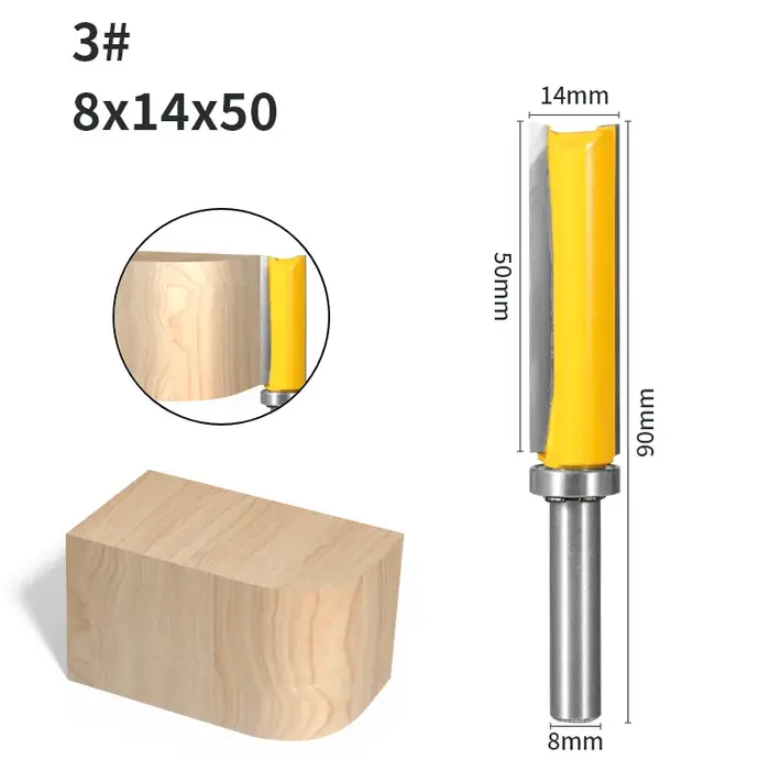 Mèche de routeur droite guidé à roulement à tige de 8 mm - Coupe-bordure affleurante de 14 mm de diamètre pour la copie de modèles et le profilage des bords