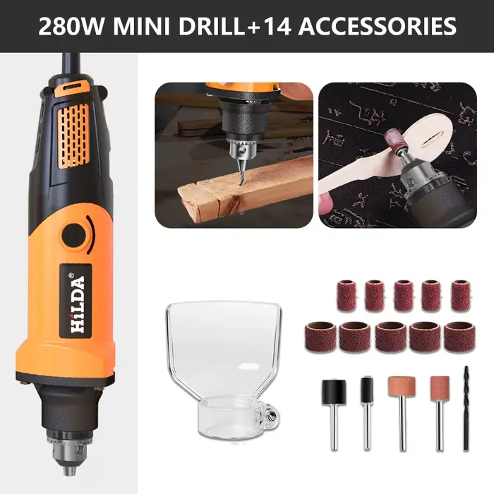 HILDA Mini perceuse électrique, outils rotatifs, meuleuse à vitesse Variable, outil de meulage avec 