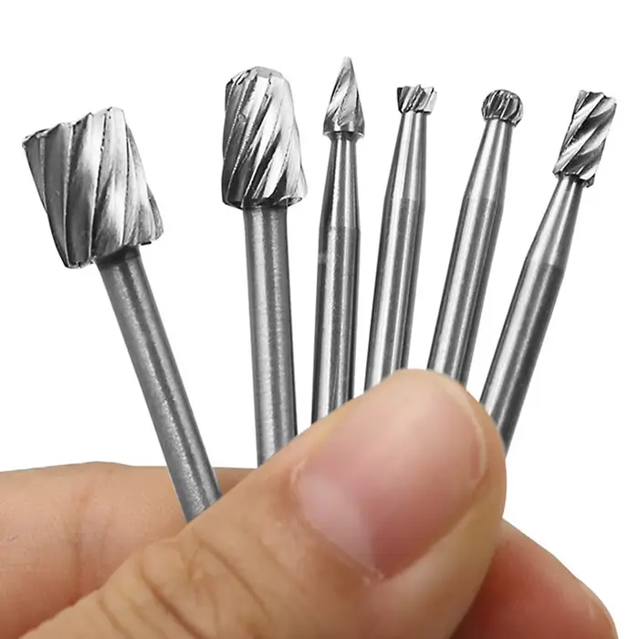 6 pièces outil rotatif Mini foret ensemble 3.1mm tige routeur meulage bavures fraise pour bois métal sculpture abrasif Dremel outil