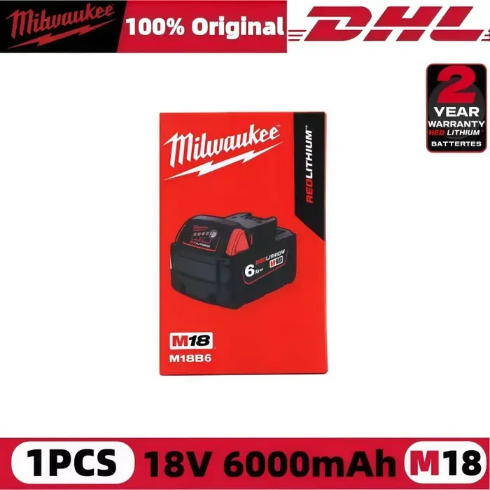Batterie authentique Milwaukee 18V 6Ah compatible avec les outils sans fil M18 2615-20 2629-20 2641-20 2701-20 & 48-11-1840 48-11-1820