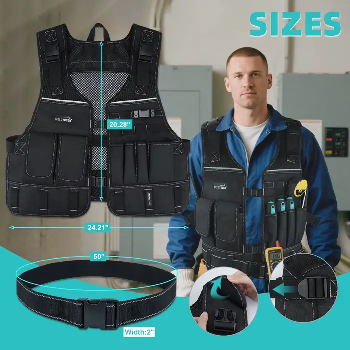 Gilet à outils pour hommes avec pochettes et ceinture