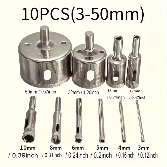 Jeu de 10 forets diamantés pour trous de 3 à 50 mm