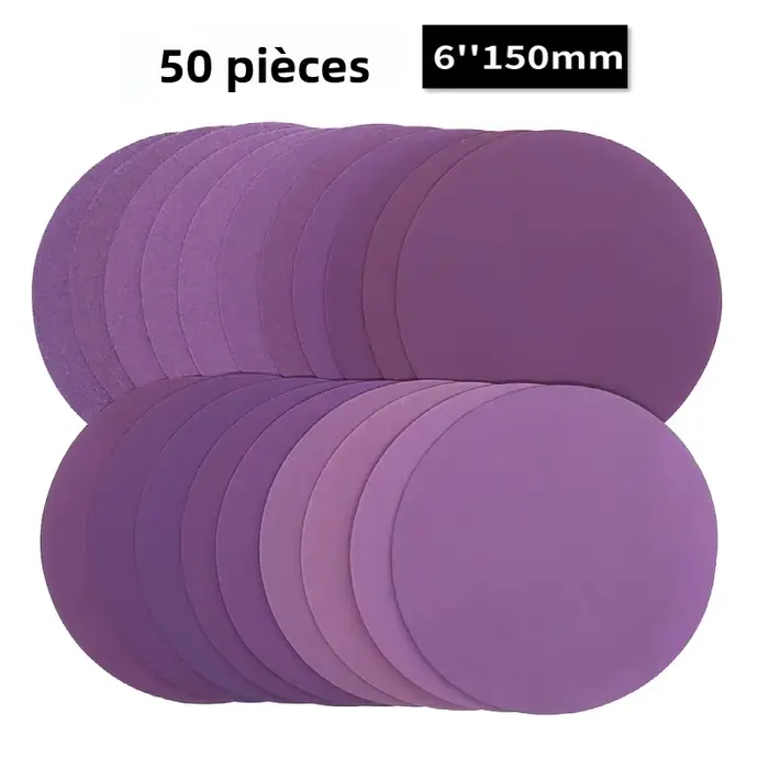 Disques de ponçage 6 pouces crochet et boucle 60-10000 grain papier de verre 150 mm pour ponceuse or