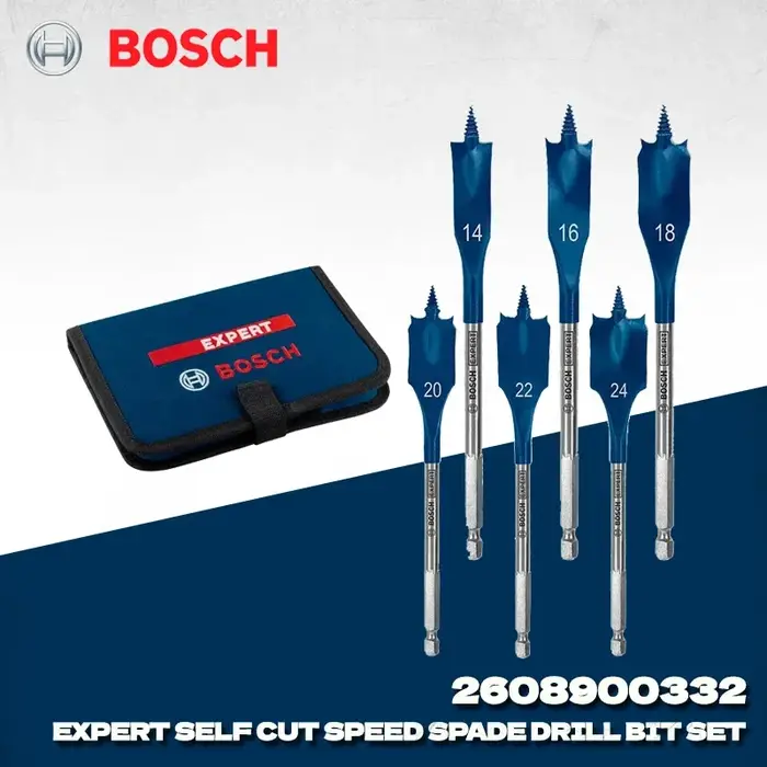 BOSCH 2608900332 Expert Self Cut Speed Spade Drill Bit Set 6 pièces 14/16/18/20/22/24mm Perçage à grande vitesse pour le travail du bois