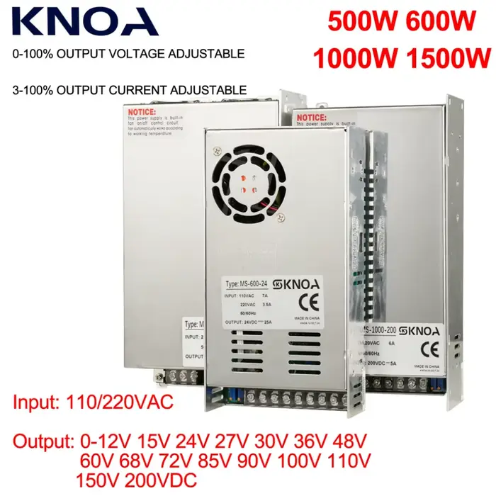 Alimentation réglable 500W 600W 1000W 1500W 0-12V 15V 24V 27V 30V 36V 48V 68V 72V 85V 110V 150V 220V DC laboratoire industriel Smps