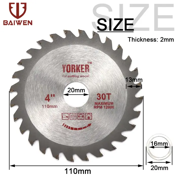 Lame de scie circulaire 110mm/115mm/125mm, disques de coupe du bois, roues de coupe en alliage, outi