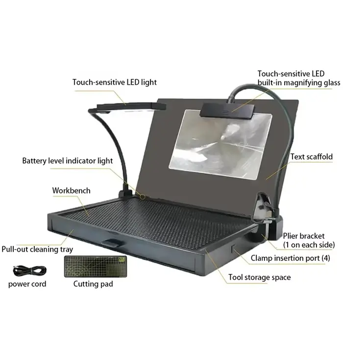 Banc de travail compact pour modélisme avec éclairage LED