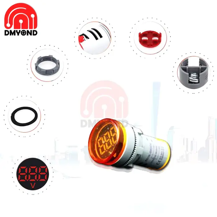 Voltmètre à affichage numérique LED rond 6-100V DC 12V 24V 22mm