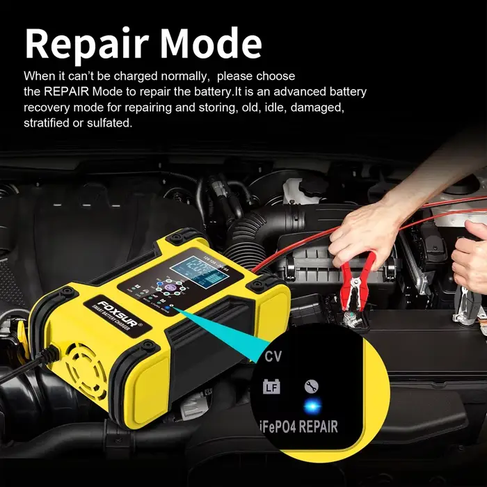 Chargeur de batterie de voiture entièrement automatique Foxsur 12V 12A avec affichage numérique
