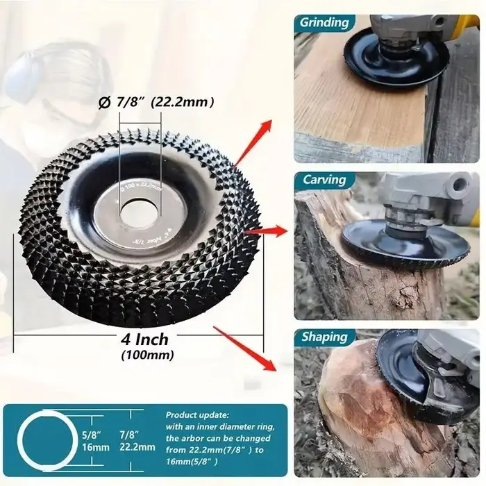 Disque de meulage pour sculpture sur bois, disque de façonnage de 4 pouces pour meuleuses d'angle