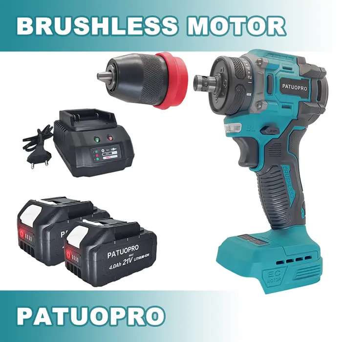 PATUOPRO-Perceuse électrique sans fil 2 en 1, mandrin de 10mm, tournevis sans balais, outil électriq