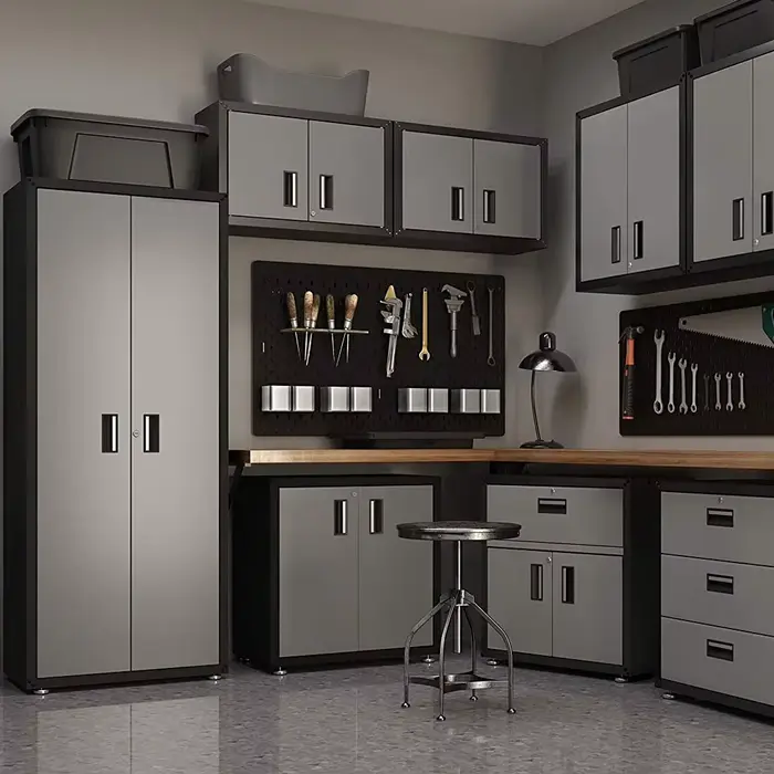 Armoire à outils industrielle avec portes doubles verrouillables + 8 tiroirs et séparateurs internes