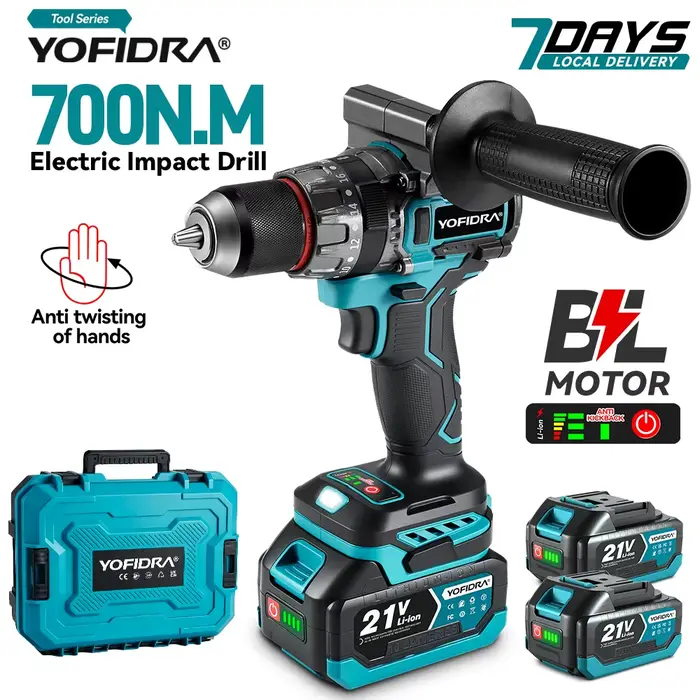 YOFIDRA 700N.M perceuse à percussion électrique sans brosse tournevis sans fil plaques sol travail du bois outil électri