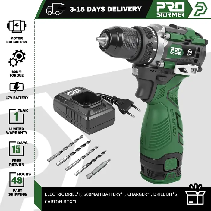 Perceuse électrique 17V 60NM sans brosse Mini Li-ion sans fil 20 + 1 pilote