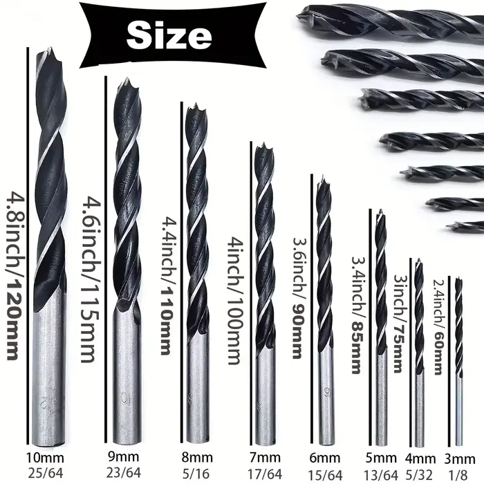 Forets à bois-8 pièces 3mm - 10mm pointe droite spirale torsion bois
