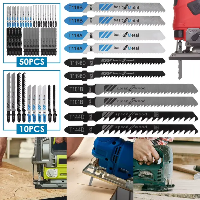 Ensemble de lames de scie sauteuse assorties en acier au carbone avec tige en T, lame de scie sauteu