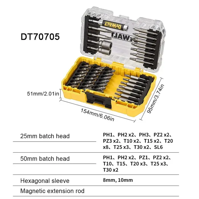 DEWALT DT70705 – jeu de 40 embouts de tournevis à percussion multifonctionnels avec étui robuste