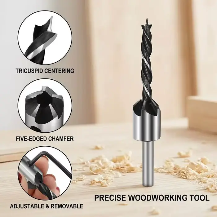 Jeu de 4 forets à chanfreiner à trois pointes de 3-6 mm pour le travail du bois