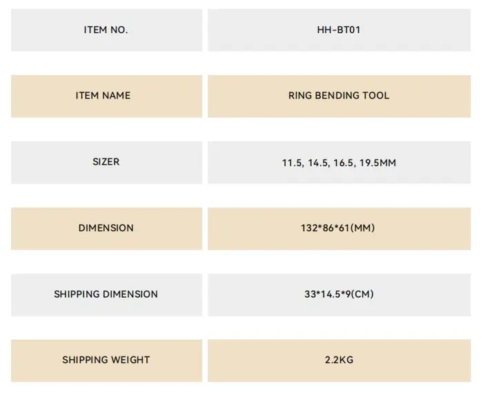 Kit d'outils de cintreuse d'anneaux BT01