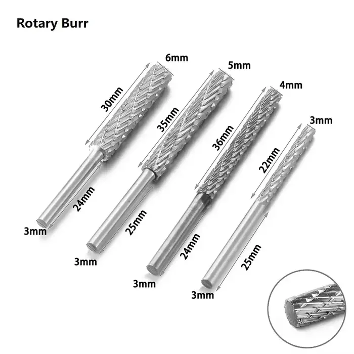 Limes rotatives 3/4/5/6mm tête de meulage fraise en carbure forets ensembles finition métal outils d
