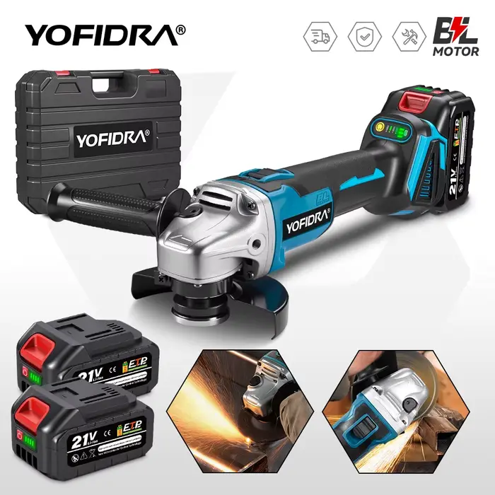 YOFIDRA 125mm meuleuse d'angle sans brosse 4 vitesses rectifieuse sans fil coupe outil électrique pour le travail du bois pour Makita 21V batterie broche