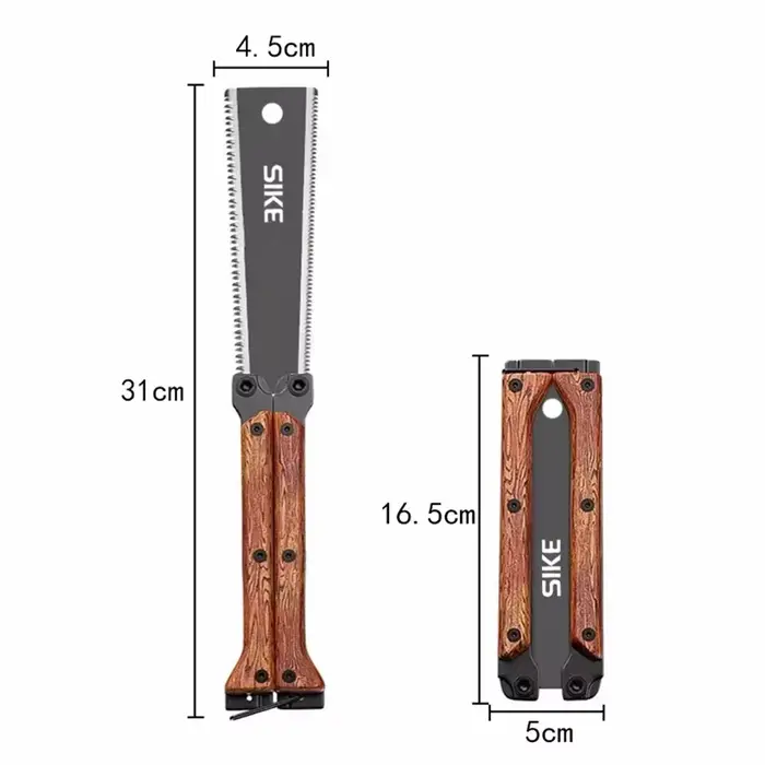 Scie à main pliable double face avec manche en bois pour le travail