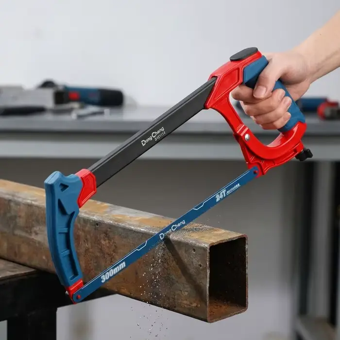 Cadre de scie à métaux en aluminium robuste avec tube en acier épais, poignée en caoutchouc stable +