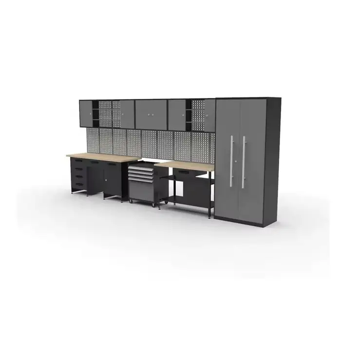 Armoire à outils industrielle avec portes doubles verrouillables + 8 tiroirs et séparateurs internes réglables