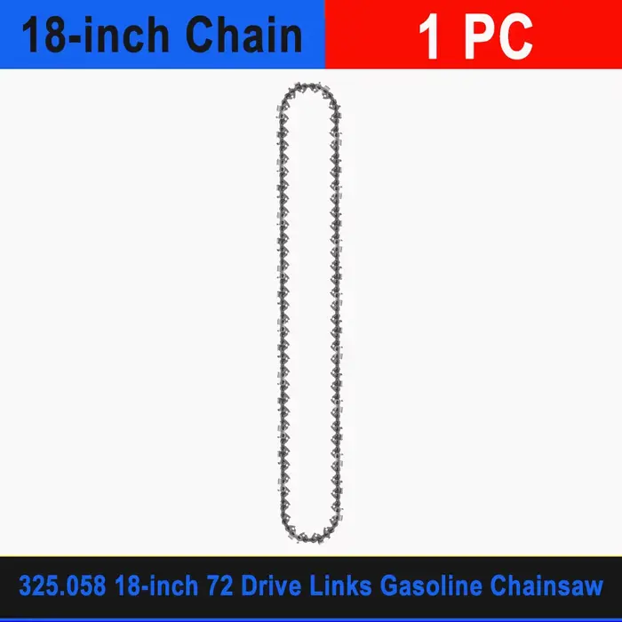 Puissante chaîne d'essence pour tronçonneuse à gaz de 18 pouces, 72 DL, pas de 0,325 pouces, Guide d