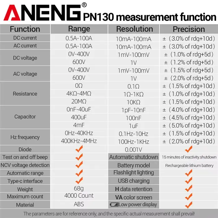 Pince multimètre numérique Intelligent ANENG 4000 points tension AC/DC courant portable capacité rés