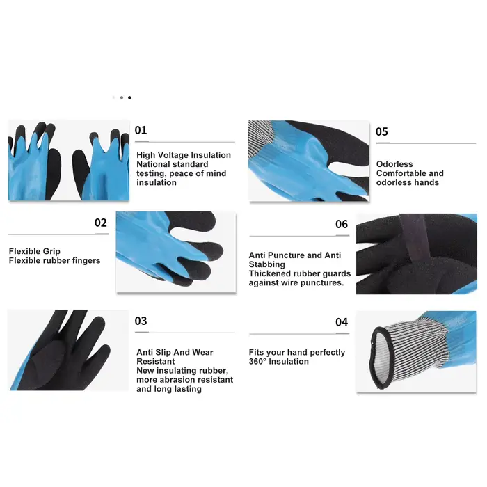 Gants en caoutchouc isolés électriques