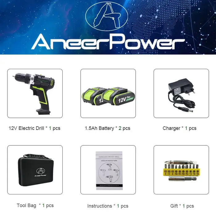 Perceuse électrique manuelle 12V 21V 25V Plus
