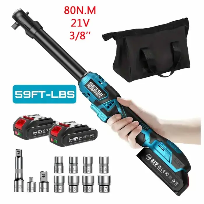 Seesii 3/8 "21V clé électrique sans fil 80Nm 6.3 ''clé à cliquet