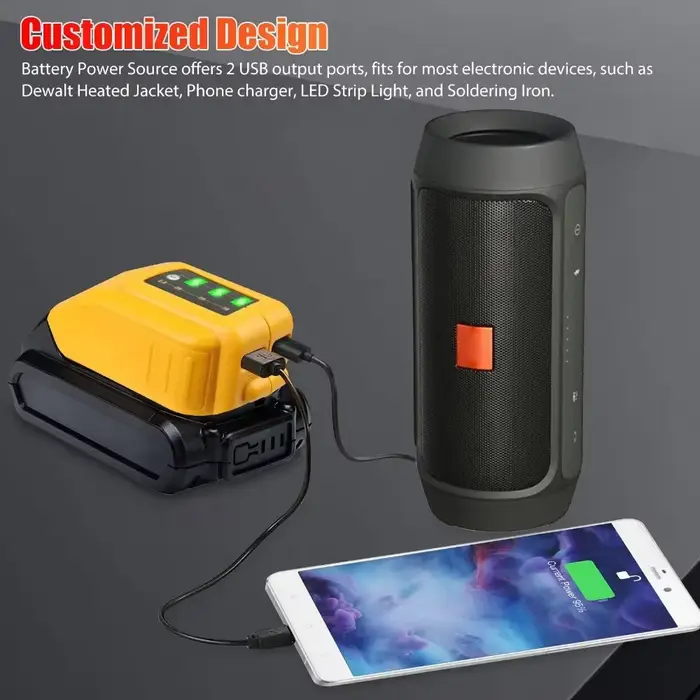 Convertisseur chargeur USB pour DEWALT 14.4V 18V 20V Li-ion convertisseur de batterie DCB090 USB app