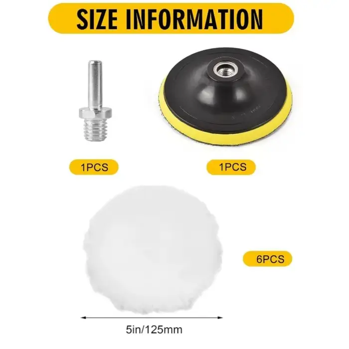 Lot de 8 tampons de polissage professionnels en laine de 125 mm pour perceuse avec adaptateur M10
