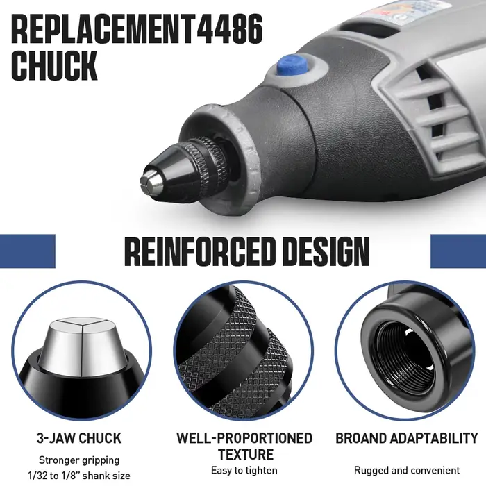 Mandrin sans clé de remplacement 1/32 "à 1/8", perceuse 4486 et 4485, tige de mandrin sans clé, outi