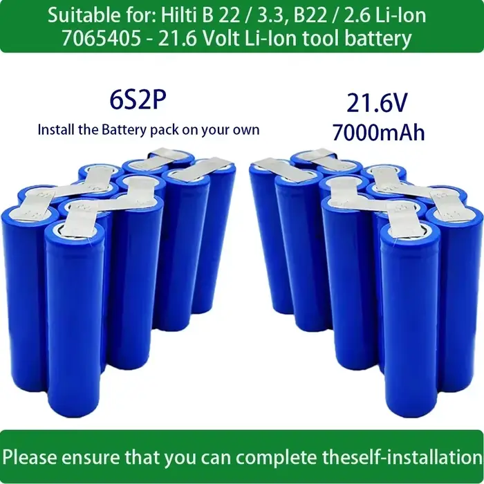 Batterie au lithium pour Hilti Eddie ion, 18650 6S2P 21.6V 7000mAh, CPC B18 B22 18HO A22 SID 22-A SI