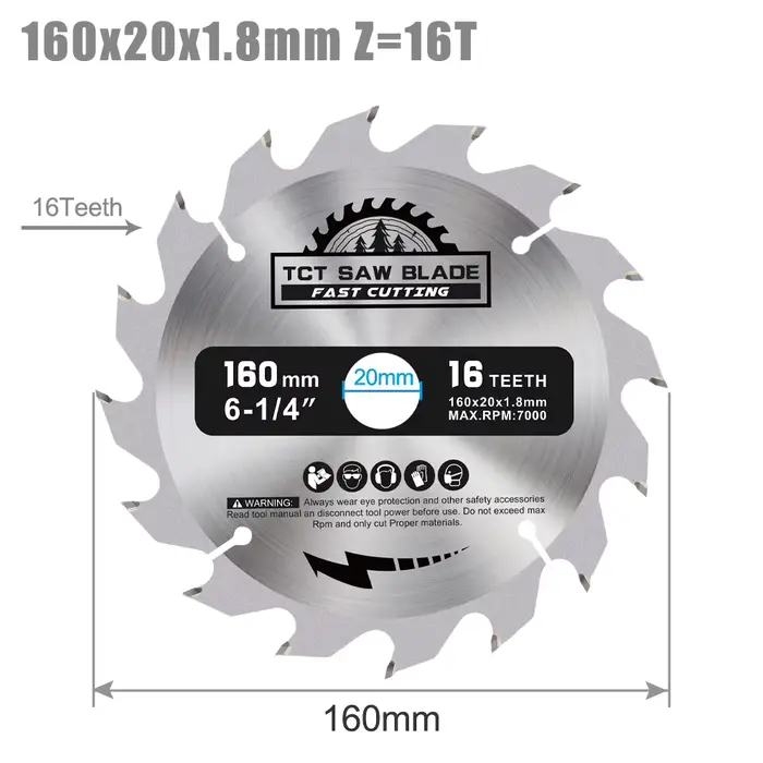 CMCP 160mm TCT lame de scie circulaire lame de scie en carbure disque de coupe du bois pour le trava