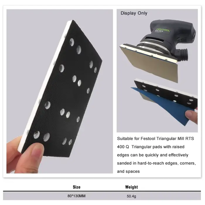 Tampon de ponçage 80x130mm Compatible avec Festool RTS 400 RS 400 RTSC 400 ponceuse remplacement disque de polissage