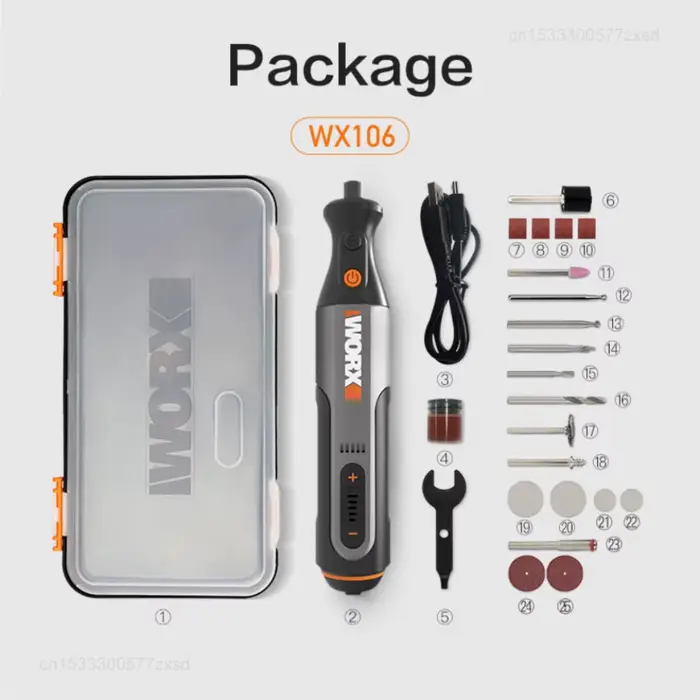 Worx 8V outil rotatif WX106 Mini perceuse sans fil gravure meulage Machine de polissage chargeur USB ensemble d'outils électriques à vitesse Variable