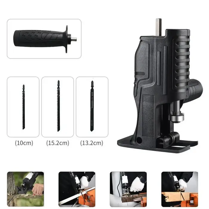 Adaptateur de perceuse à scie électrique alternative portable avec 3 lames de scie pour la découpe du bois et du métal, accessoire d'outil modifié pour projets de bricolage