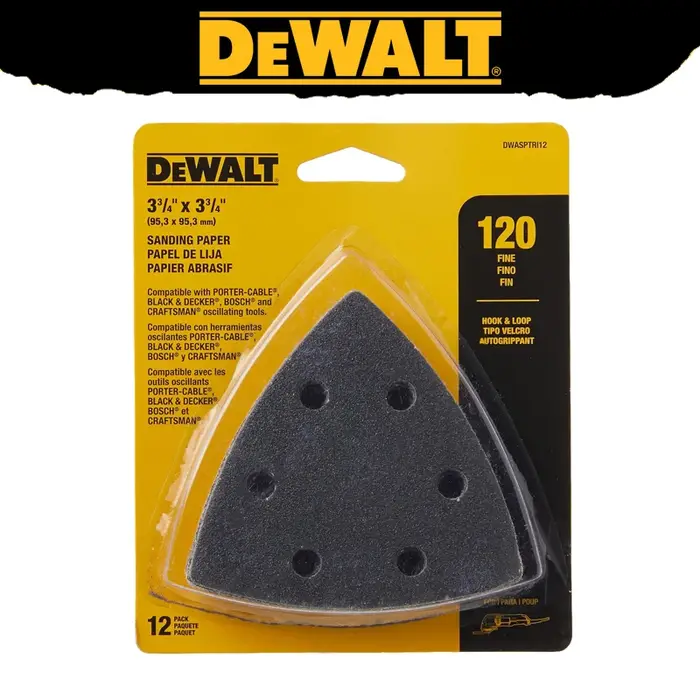 DEWALT DWASPTRI12 tampon de ponçage oscillant grain 120 paquet de 12 meulage polissage accessoires d'outils électriques durables