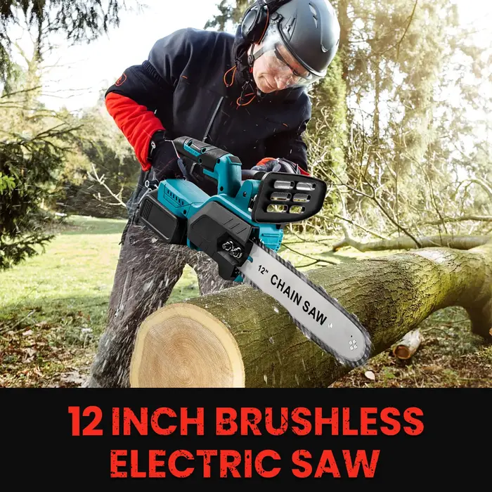 1500W Brushless 12Inch Electric Chainsaw Cordless Pruning Woodworking Power Tool Handheld Garden Cut