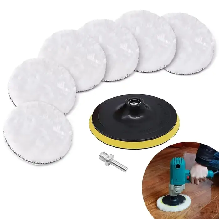 Lot de 8 tampons de polissage professionnels en laine pour voiture avec adaptateur de perceuse M10 (5 pouces)