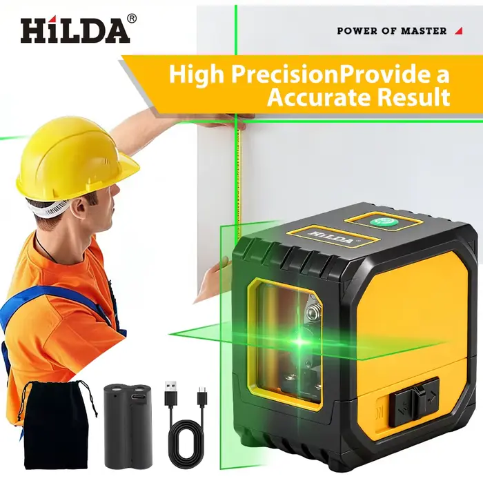 HILDA niveau Laser vert 2 lignes lignes transversales auto-nivelantes, chargement USB de taille Mini