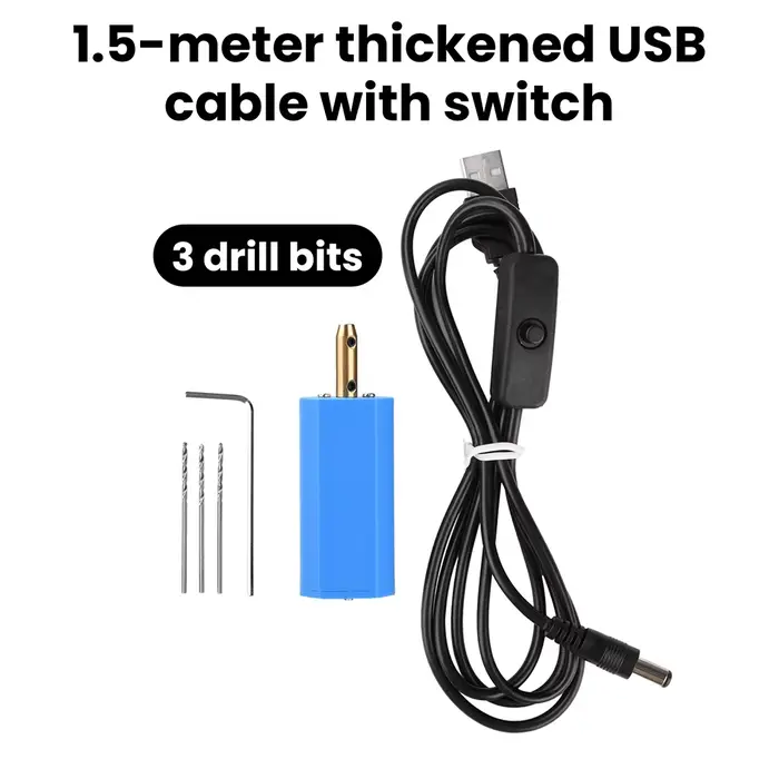Mini perceuse portative alimentée par USB, 10000 tr/min, design compact pour le bricolage, le travai