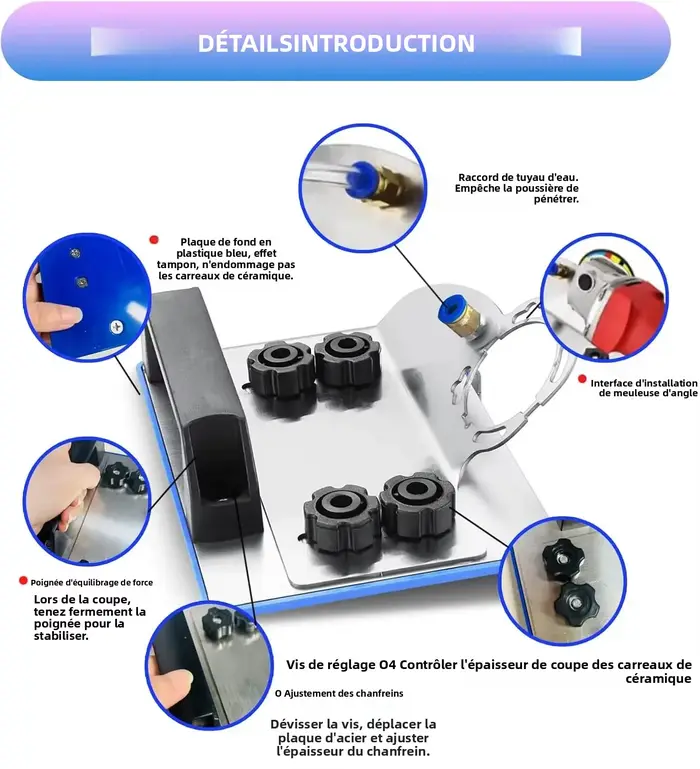 Support pour meuleuse d'angle pour la découpe de carreaux à 45 degrés ° Outil de chanfreinage