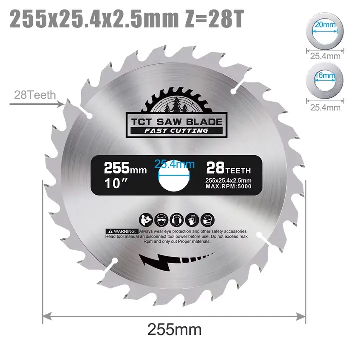 CMCP 1pc TCT lame de scie circulaire 255 300 305mm disque de coupe pour le travail du bois 28T 40T 6